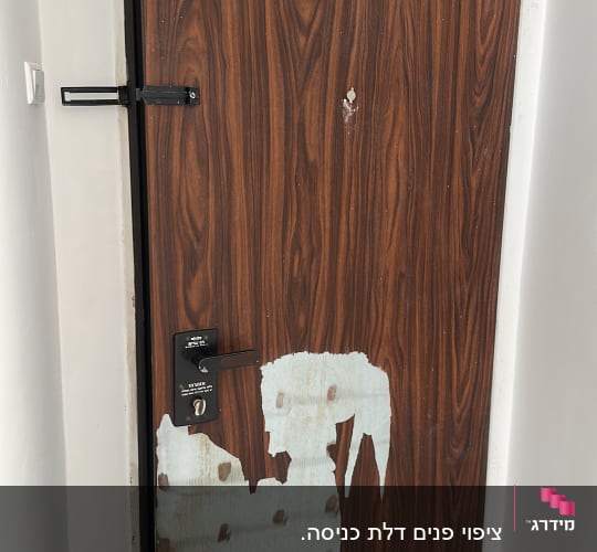 דלת עם ציפוי מתקלף חלקית